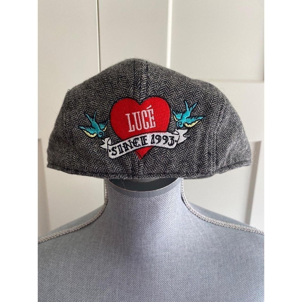 Luce Tweed Herringbone Cap Beret L XL Flat Hat Preppy Poetcore